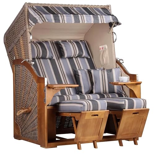 MR. DEKO® Strandkorb Schleswig Pinie Volllieger | Strandstuhl...