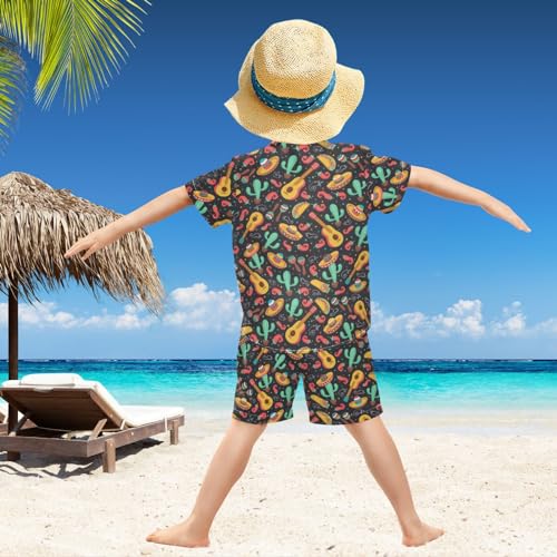 Image of visesunny Funny Boy's 2 Pieces Shirt and Short Set Casual Shirts Short Sleeve Beach Shorts Summer Outfits for 3-10 Years Kids