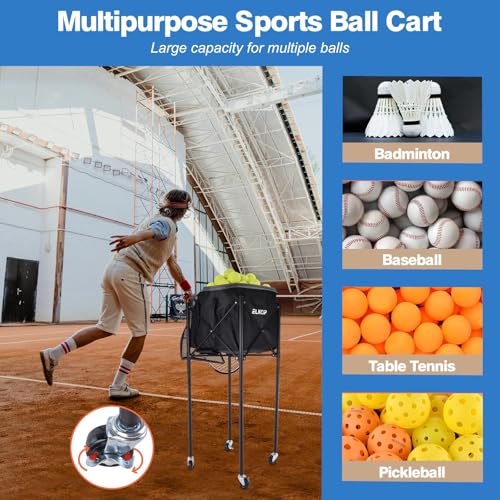 image for ELKCIP Portable Pickleball & Tennis Ball Hopper with Wheels, Foldable 