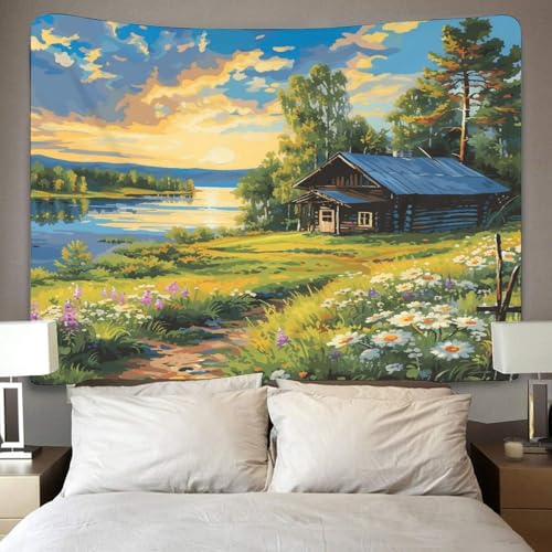 Couverture murale 3D cottage montagnard grand format en polyester premium - 4