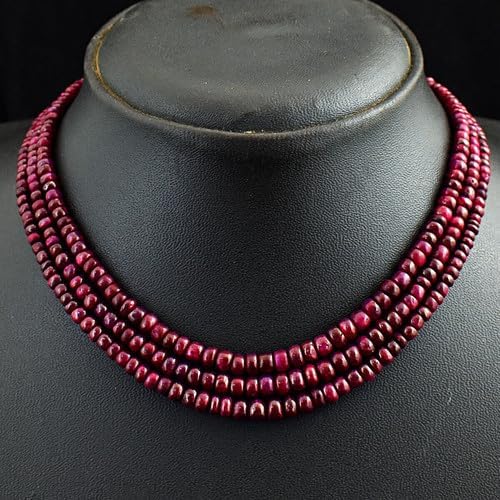 215 Cts Earth Mined 3 Strand Red Ruby Beads Woman Necklace Jewelry CHIK_NECKLACE-46039