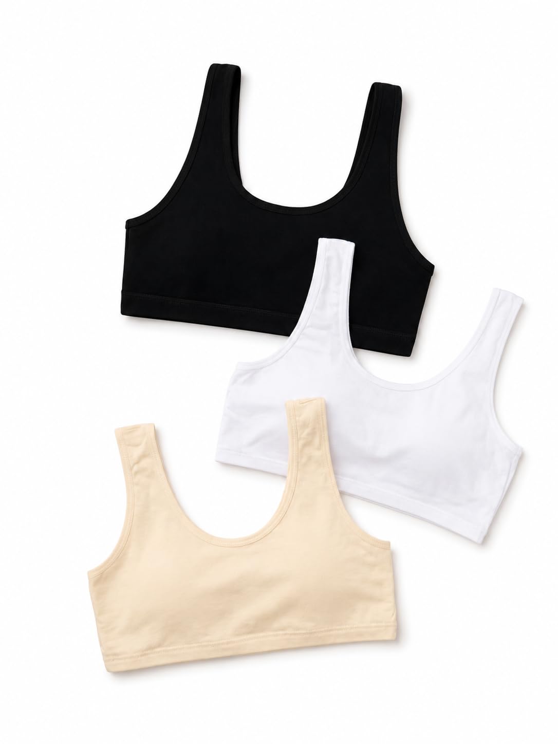 BODYCARE Girls Wire-Free Crop Top for Girls Pack of 3 | Comfortable Cotton Beginner Innerwear (Black, White & Skin)-picture-11