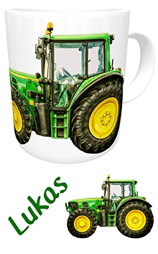 Kilala Traktortasse personalisierbar, Namenstasse mit Traktor Fotodruck, Trecker Tasse inkl. Geschenkverpackung, Weiß