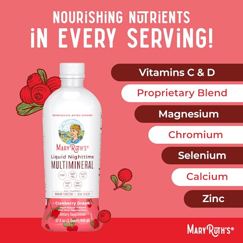 Image of MaryRuth's Liquid Nighttime Multimineral | NO Melatonin | Bedtime Routine | Magnesium Citrate | Calcium | Zinc | Vitamin D3 | Available in 4 Flavors | Vegan | Sugar Free | Gluten Free | 32 Oz