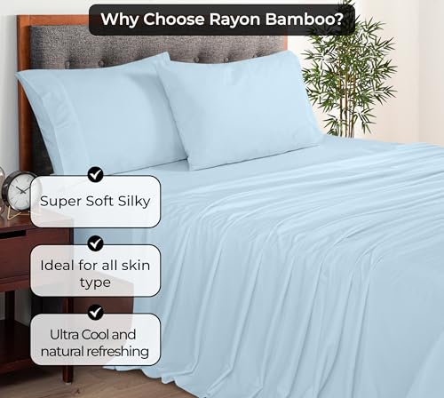Image of Royale Linens Bamboo Viscose Twin Flat Sheets Only - Cooling Sheets - Organic Viscose Derived from Bamboo - Flat Sheet Only - Top Sheet - Breathable & Silky Bedding (Twin, Lake Blue)
