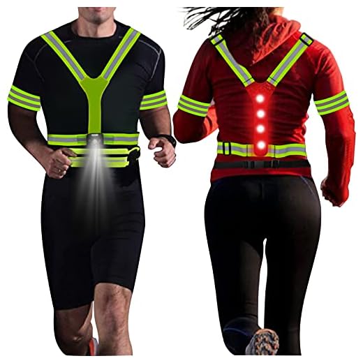 rnairni Lighting LED Reflective Vest Running Set of 3 - Adjustable Vest, Armbands, Belt Bag with Earphone Hole for Night Running, Motorcycle, Walking, Cycling and Dog Walking
