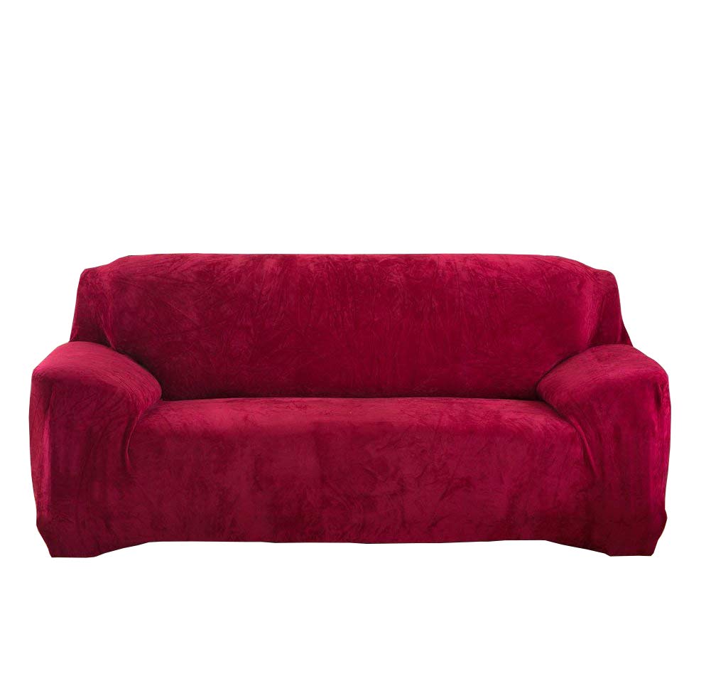Miękkie pokrowce na sofę 1/2/3/4-osobowa sofa ochraniacz aksamit łatwe dopasowanie elastyczny materiał elastyczny gruby pokrowiec na kanapę (3-osobowa: 195-230 cm, czerwone wino)