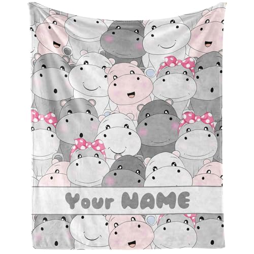 Homieblanket Custom Hippo Blanket with Name for Boys Girls, Personalized Cute Hippo Themed Design Printed Throw Blankets for Kids Lap, Chair, Giftable Blanket, 30"x 40" Homieblanket Custom Hippo Blanket with Name for Boys Girls, Personalized Cute Hippo Themed Design Printed Throw Blankets for Kids Lap, Chair, Giftable Blanket, 30"x 40"