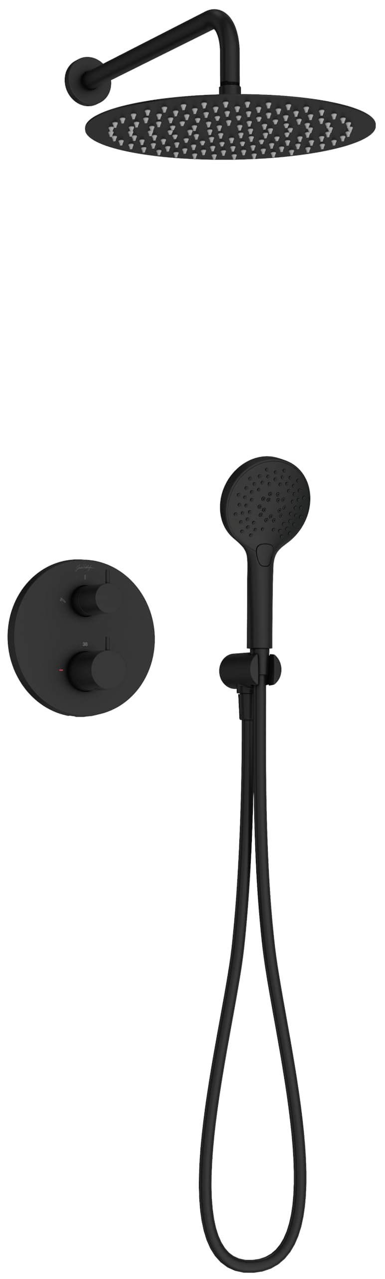 Jacob Delafon - Pack Robinetterie Douche Encastrée Thermostatique METRO - Kit Tout-en-Un - Tête Ronde 30cm, Douchette 3 Jets - Finition Noir Mat - E38680-BL