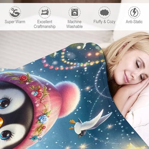 Couverture pingouin douce grand format lavable pour lit et canapé