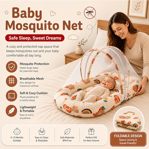 Image of StarAndDaisy 3 in 1 Baby Mosquito net /Nest for Sleeping - Mosquito net for Newborn Baby /Toddler -Soft & Comfortable Bed, Washable Design for 0-12 Months Baby.