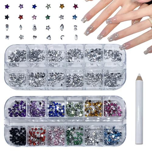 Aikeis 3000 pegatinas de uñas con purpurina, piedras preciosas y cristales, decoración de uñas para uñas, diamantes y puntos de estrás, multicolor en la caja