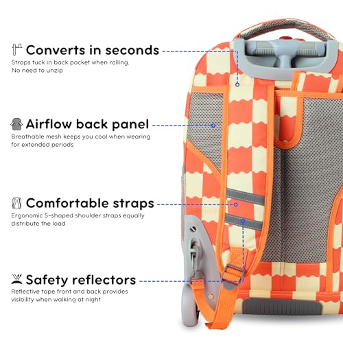 Image of J World Sundance Laptop Rolling Backpack for Girls Boys. Roller Bookbag with Wheels, 20 Inch, Wiggle Coral