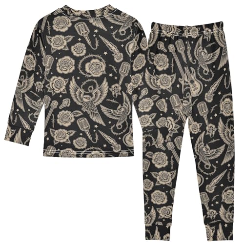 Pajama Sets Long Sleeve Tattoo Style Art Prints Soft Comfy Sleepwear 2 Piece PJS 3-8T3