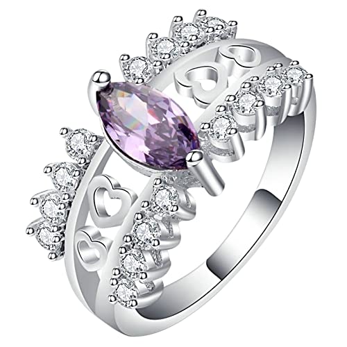 Bague solitaire violette femme avec strass cœur et marquise taille ajustable