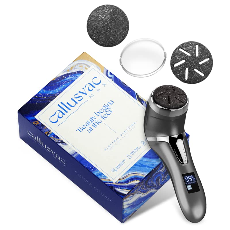Callus Vac Max Negro Lima Eléctrica Pies Succión al vacío Dispositivo pedicura 2 velocidades pantalla LCD 3 Rodillos de repuesto IPX7 Pedicura eléctrica Lima Pies Durezas Eliminar callos.