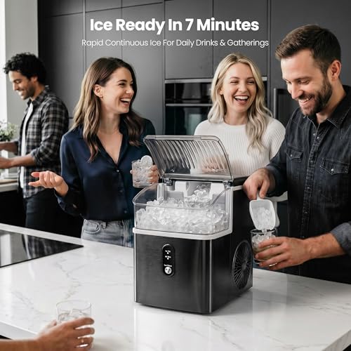 Image of Crzoe Nugget Ice Maker Countertop, 35Lbs /Day, Ice Machine Countertop with Basket and Scoop, Ready in 7 Mins, Portable Ice Maker with Self-Cleaning, Perfect for Home /Office /Party /Bar (Black)