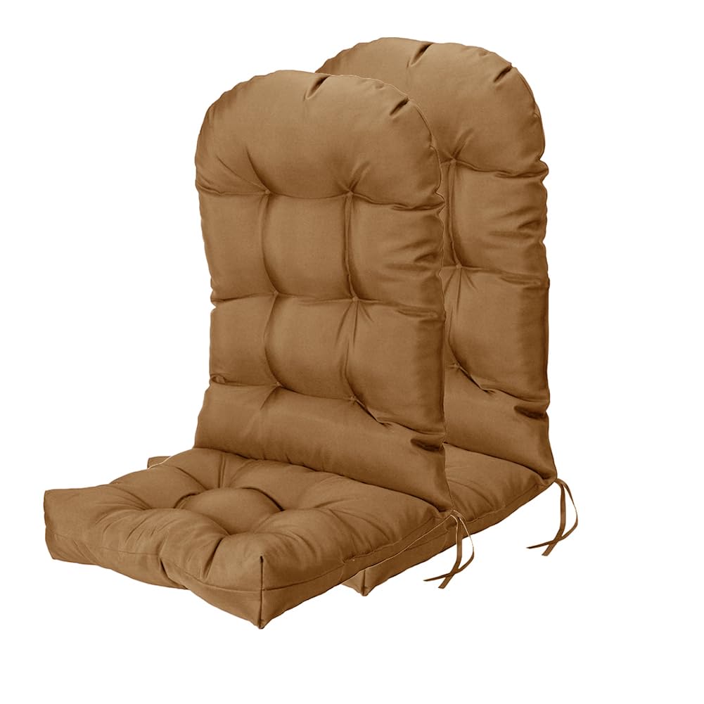 waterproof adirondack & rocking chair cushion indoor and outdoor high back patio cushions with ties 43.3 x 19.7 inch(without chair) (2, coffee)