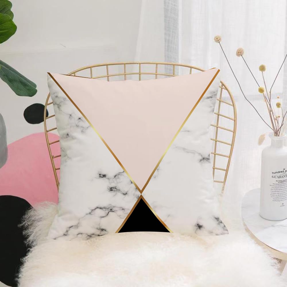 Hyosxw Marble Geometric Background With Golden And - A2 Cushion Cover,Throw Pillow Case Home Decorative For Living Room Bedroom Sofa Chair 18X18 Inch,Marble Geometric Background With Golden And Black Triangles,Pillowcase 45X45cm