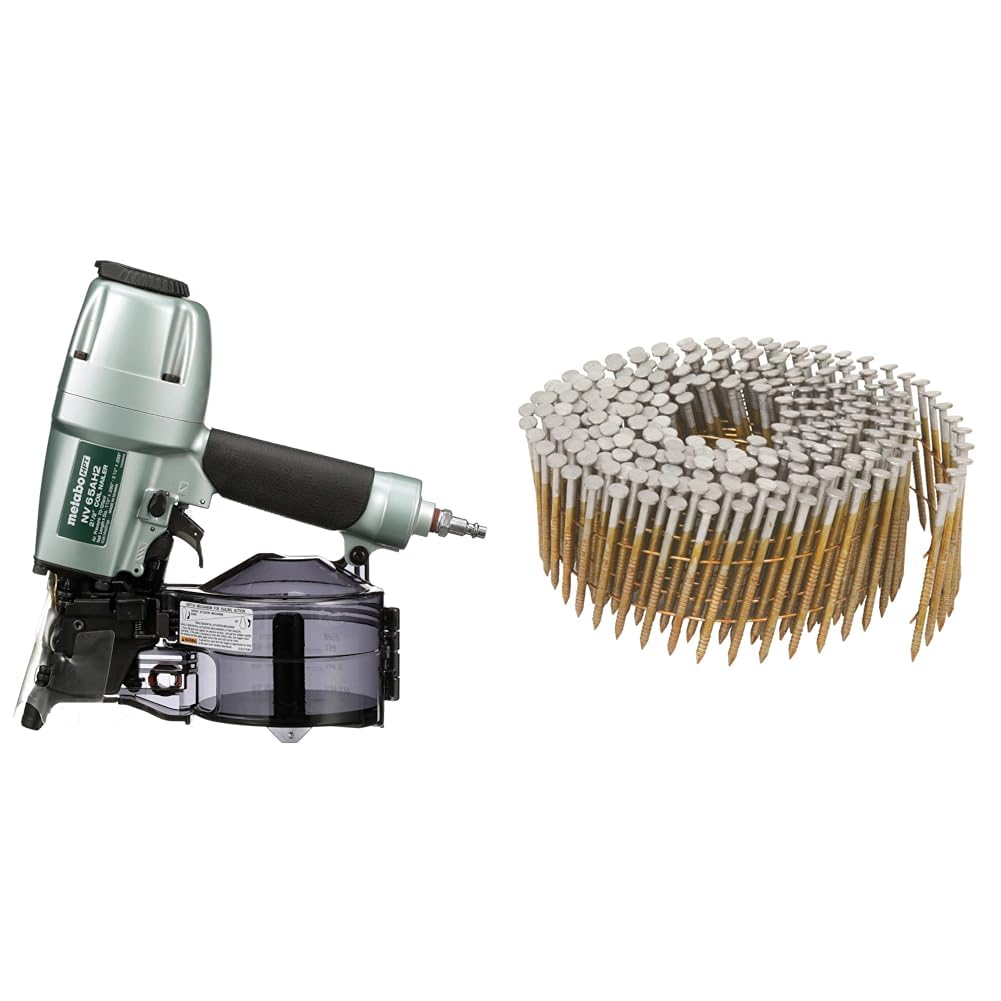 Bundle of Metabo HPT Coil Siding Nailer, (NV65AH2) + Metabo HPT Siding Nails | 2-Inch x .092 | 15 Degree | Full Round Head | Ring Shank | Wire Coil | Hot Dipped Galvanized | 3,600 Count | 13365HHPT