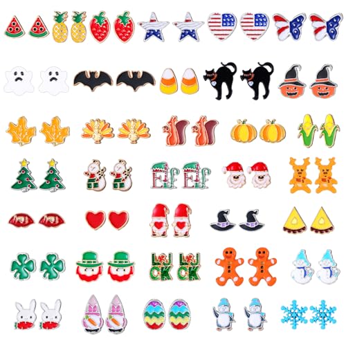 Nosiny 36 Pairs Holiday Earrings Variety Pack Summer Fall Halloween Gifts for Women Teacher Party Favors(Stylish Stud Earrings)
