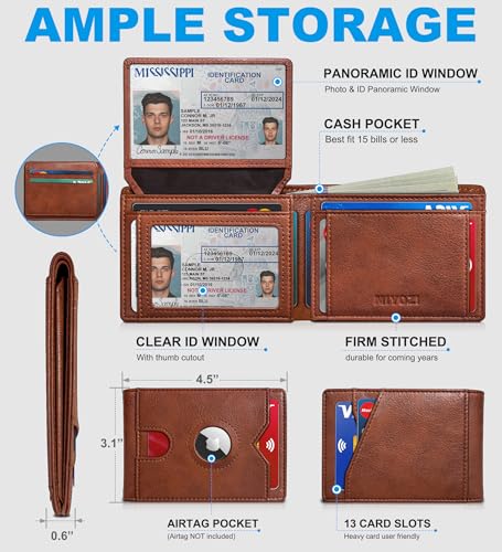 Airtag Wallet for Men,with Cash Pocket 2 ID Window 13 Cards,Slim Leather Wallet Front Pocket Card Holder RFID Blocking with Gift Box2