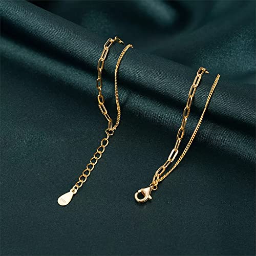 925 Sterling Silver 18K Gold Plated Dainty Paperclip Freshwater Pearls Cuban Chain Link Layered Bracelet Or Ankelt, 7" + 1" Extender, Hypoallergenic Nickel Free4