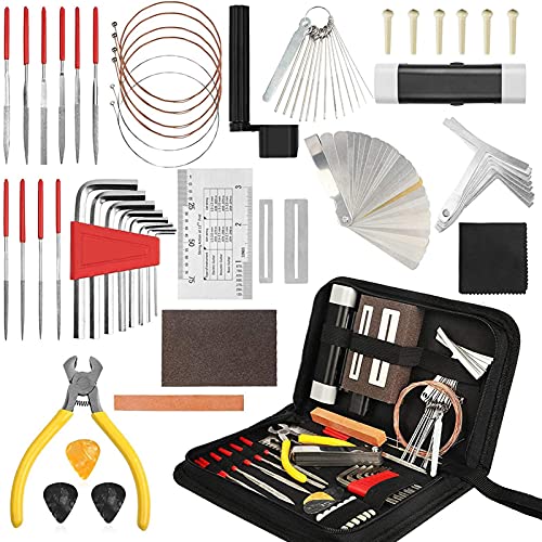 54Pcs Complete Guitar Repairing Maintenance Tool Kit, Guitar Repair Tools Setup Kit with Carrying Case, Guitar Cleaning Care Accessories for Acoustic Electric Guitar Ukulele Bass Mandolin Banjo