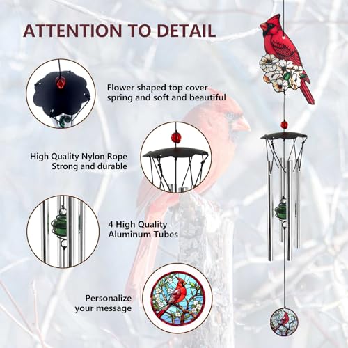 Image of ASTARIN Small Wind Chimes Memorial Personalized, Custom Tree and Cardinal Sympathy Wind Chime, Windchimes in Memory of a Loved One, Remembrance Gifts for Woman