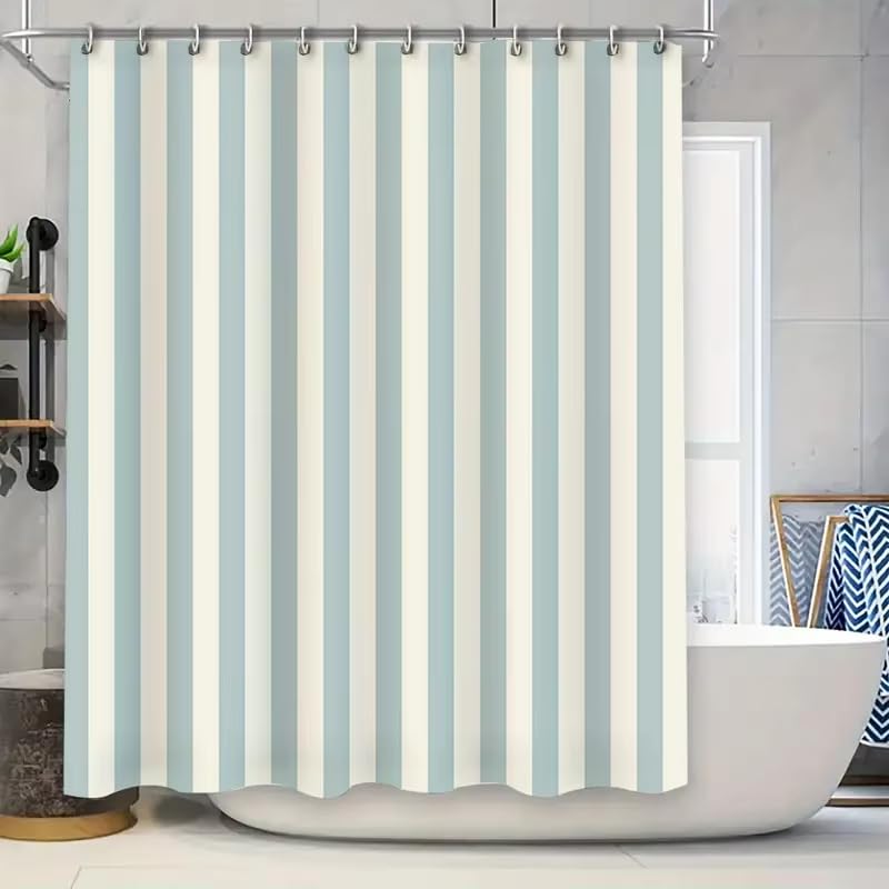 Rideau de douche bleu et blanc 70x160 cm en tissu imperméable moderne