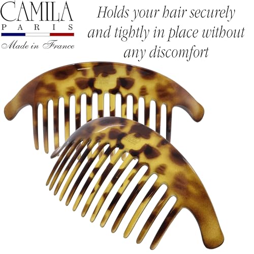 Image of Camila Paris CP2877 /2 French Hair Side Combs, Tokyo, Interlocking Combs French Twist Hair Combs, Strong Hold Hair Clips for Women Bun Chignon Up-Do, Styling Girls Hair Accessories, Made in France