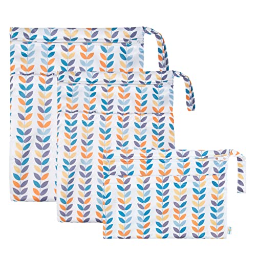 Image of Babygoal Wet Dry Bags for Baby Cloth Diapers, Washable Travel Bags, Beach, Pool, Gym Bag for Swimsuits & Wet Clothes with Two Zippered Pockets 3 Pack(S,M,L), 3SML03