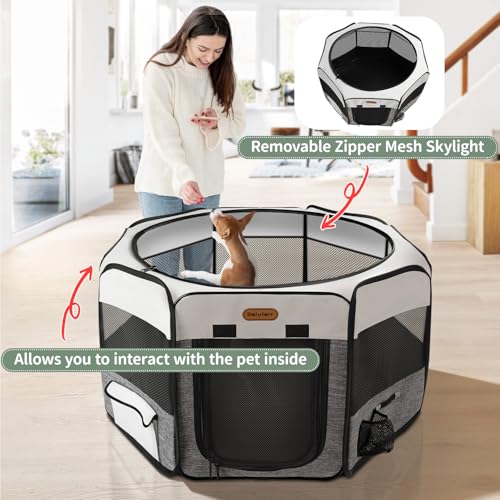 Image of Seiyierr Puppy Playpen, 45 inch Portable Dog Playpen, Pet Playpen for Dogs Cats, Pop Up Playpen and Exercise Play Pen Dog Tent Indoor / Outdoor, Removable Shade Cover