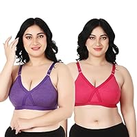 HiloRill Full Support Minimizer Cotton Bra for Women, Everyday T-Shirt Pushup Heavy Breast | Bust Plus Size Bra (C, Red & Purple, 42)