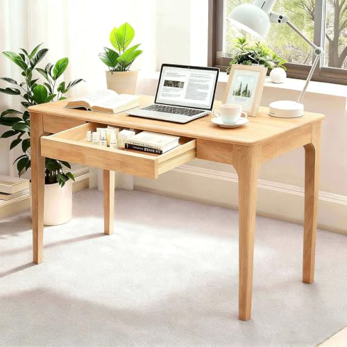 Sindasco Solid Wood Desk,40' Oak Wooden Desk with Drawers,Mid Century Modern Small Computer Desk with Drawers for Small Spaces Home Office Solid Wood Writing Desk, (Wood Color-1 Drawers)