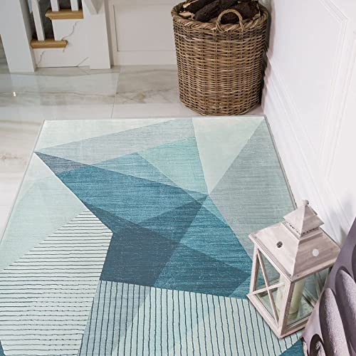 ASIinnsy Area Rugs Modern Abstract Geometric Rugs Living Room Non-Slip Short Pile Rug Blue Grey Soft Large Rugs for Bedroom Home Decor Carpet (Blue Grey - Image 4