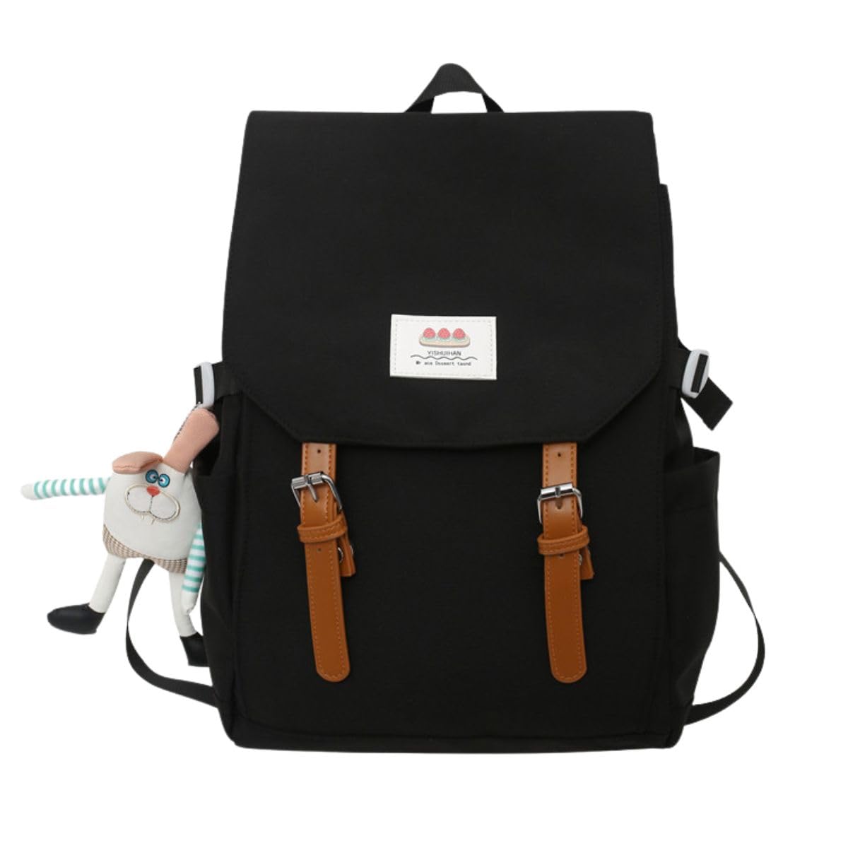 jupkem Aesthetic Backpack with Cute Accessories Korean Fashion Tote Backpack Large Capacity Preppy Kawaii Shoulder Bags Everyday Bag for Women black