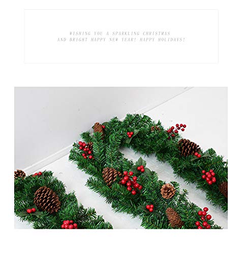 boyspringg Christmas Garland Realistic Green Garlands 8.8FT (2.7M) Christmas Wreath with Pine Cone Red Berries for Xmas Tree Fireplaces Stairs Indoor Outdoor Christmas Decorations - Thumbnail 3