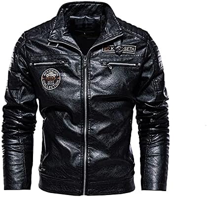 Jaqueta Masculina de Couro Sintético Casual Jaqueta de Motociclet...