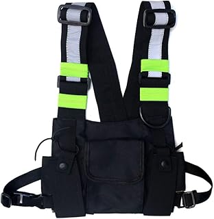 Breeezie Bauletto Gilet riflettente Hip Hop Streetwear Funzionale radio marsupio Borsa a marsupio anteriore Marsupio