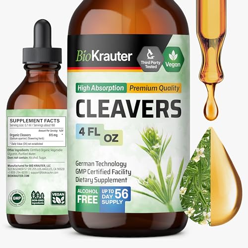 BIO KRAUTER Cleavers for Lymphatic Support - Pure Vegan Cleavers Lymphatic Drainage 615 mg per Serving 4 Fl.Oz 56-Day Supply - Supplement for Cleanse & Detox - Alcohol & Sugar Free