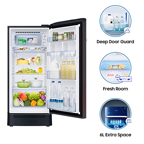 Image of Samsung 198 L 5 Star Inverter Direct-Cool Single Door Refrigerator Appliance (RR21T2H2WCB /HL, Camellia Black, Base Stand with Drawer)