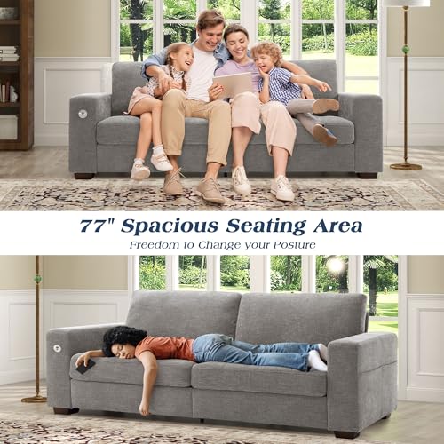 Image of WorthFurni Sofas for Living Room, Chenille Loveseat Couch Set, Small Sofa, 3 Seater Sofa, USB Charging, Removable Sofa Cover,Solid Wood Frame, Easy to Install(89inch,Grey)
