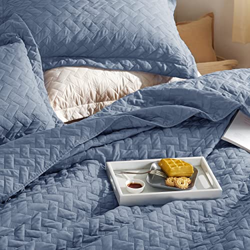 Image of Bedsure California King Quilts - Lightweight Bedspreads Cal King Size with Basket Weave Pattern, Soft Quilt Bedding Set, Mineral Blue Comforter Set Coverlet with 2 Pillow Shams (111 inch x 106 inch)