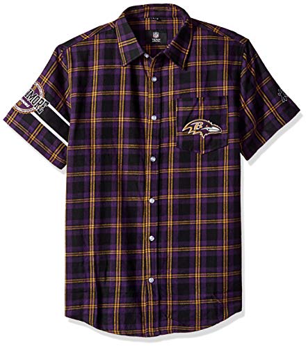 FOCO Baltimore Ravens Wordmark Basic Flannel Shirt - Short Sleeve Double Extra Large
