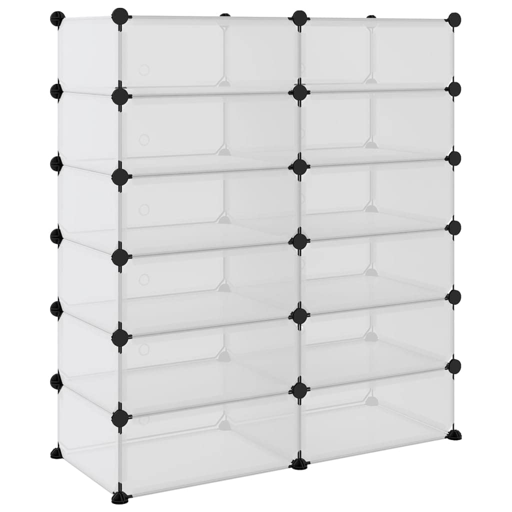 Przezroczysty regał na buty z tworzywa sztucznego PP z ramą stalową 94,5 x 36,5 x 106 cm, można układać w stos, zajmuje mało miejsca, z systemem wtykowym do korytarza, przedpokoju, garderoby