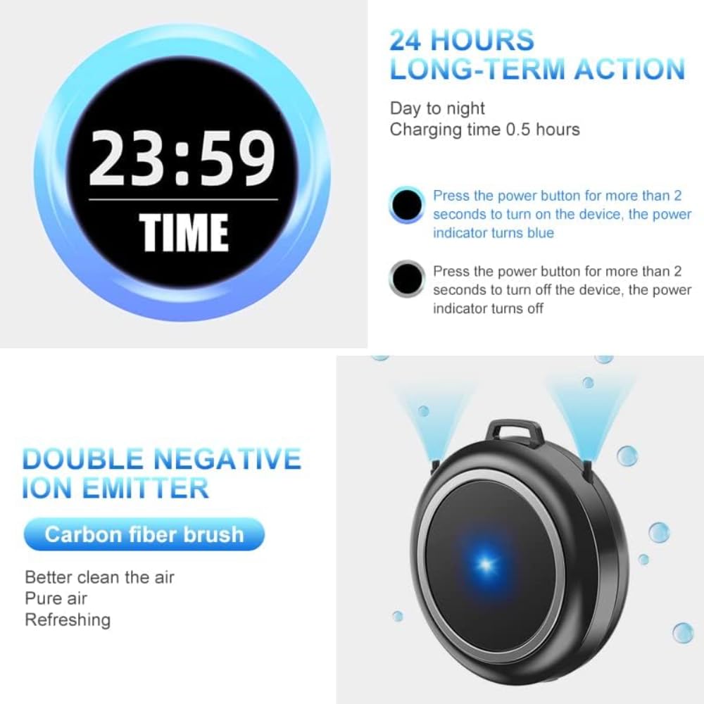 AMERTEER Portable Air Purifier Necklace, Personal Air Purifier, Travel Personal Mini Air Purifier, Ion Generator Air Cleaner, Compact USB Charging, Remove Pets Smell, Smoke and Dust (Black) 2