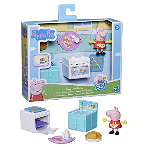 Peppa Pig Peppa's Club Peppa Loves Baking Little Spaces Themed Preschool Toy, Includes 1 Figure and 5 Accessories, for Ages 3 and Up, F4393, Multi Colour