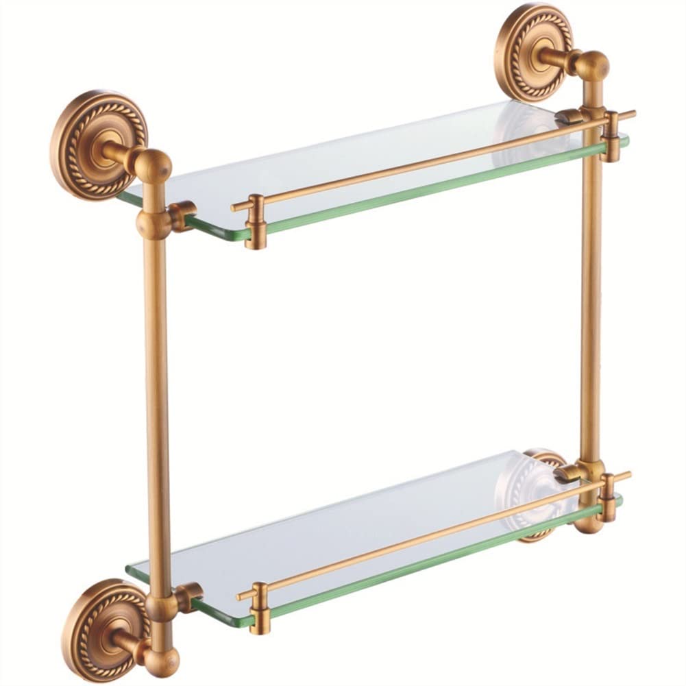 XYIANG European Style Floating Shower Caddy Double-Layer Copper Shelf for Kitchen Bathroom Ideal for Nizing Cosmetics Shampoo Spice