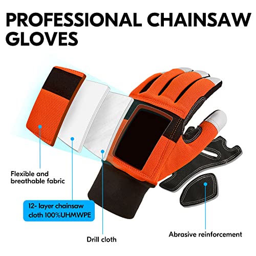 Vgo... Chainsaw Gloves 12-Layer Protection on Both Hands, Safety Foresty Work Gloves with Touchscreen in Goat Leather(XXL,1 pair) - Image 3